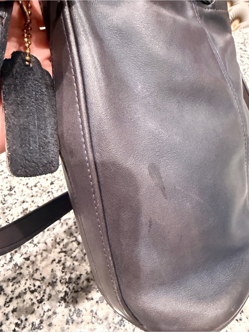 Vintage Coach Gray/Navy Drawstring Crossbody - Picture 6 of 11